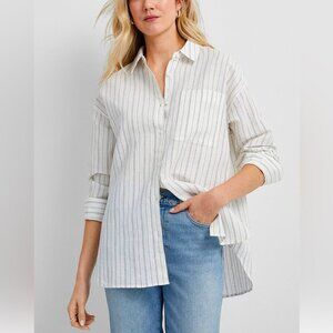 Contemporaine Simons grey striped boyfriend fit button down long sleeve shirt XS